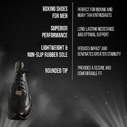 CLETO REYES Lace Up Mid Boxing Shoes for Fighting, Sparring, Training, MMA, Kickboxing, Muay Thai, Black, Size US 11 | Image 2