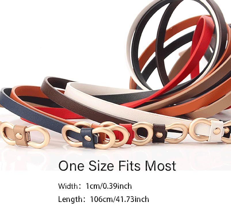 COTIM COYIN Women's Leather Skinny Belt Adjustable Thin Waist Belt With 8 Gold Buckle For Pants Dress Jeans2