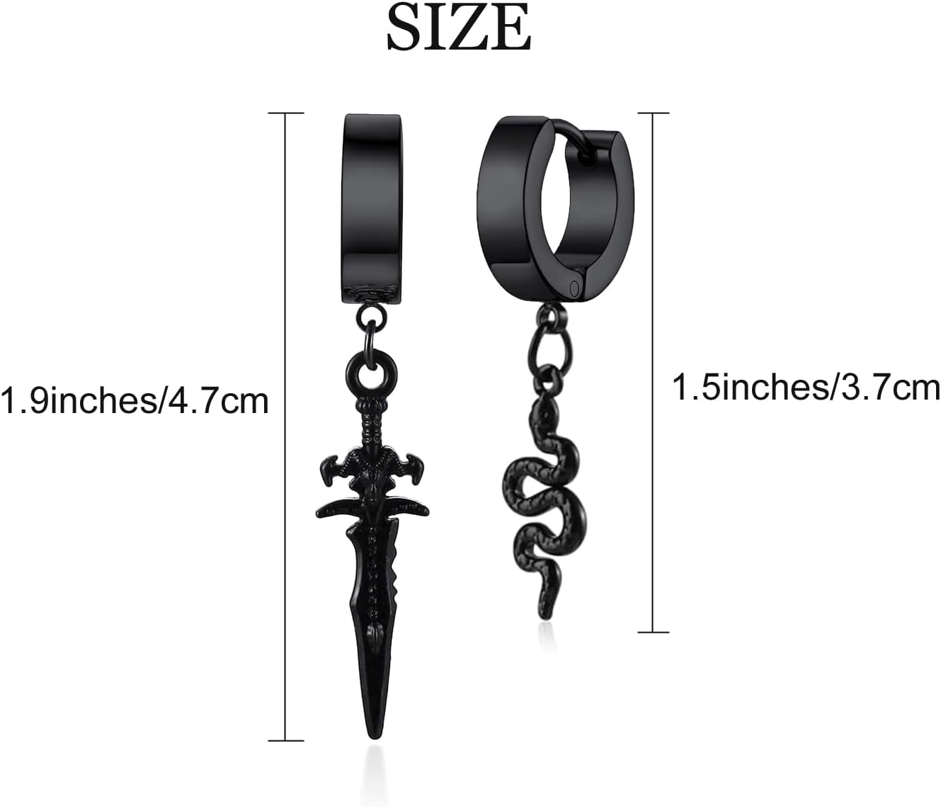 Unisex Punk Hip Hop Stainless Steel Silver Black Gold Tone Lock Thunder Lightning Bolt Dangle Huggie Hoop Earrings Gift for Women Men Boy Teens - Image 6