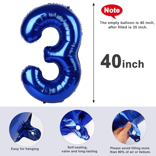 Image of 3 Balloon Numbers Birthday Decorations, 40In Navy Blue Balloons for Party | Eye-catching Appearance, Perfect Decorative Centerpieces, Convenient Self-sealing Structure, Widely for Various Occasions