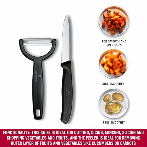 Victorinox Swiss Classic Gemüsemesser und Sparschäler, 2-teilig, Extra Scharfe Klinge, für Obst und Gemüse, Rostfreier Stahl, Schwarz 3