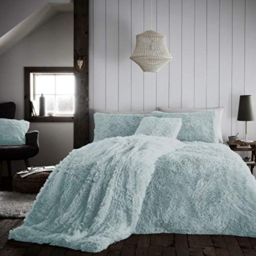 QM-Bedding® Luxury TEDDY SNUG & HUG FLUFFY FLEECE Stylish Duvet Covers Quilt Covers Bedding Sets (Duck Egg, Double)