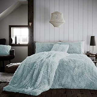 QM-Bedding® Luxury TEDDY SNUG & HUG FLUFFY FLEECE Stylish Duvet Covers Quilt Covers Bedding Sets (Duck Egg, Double)