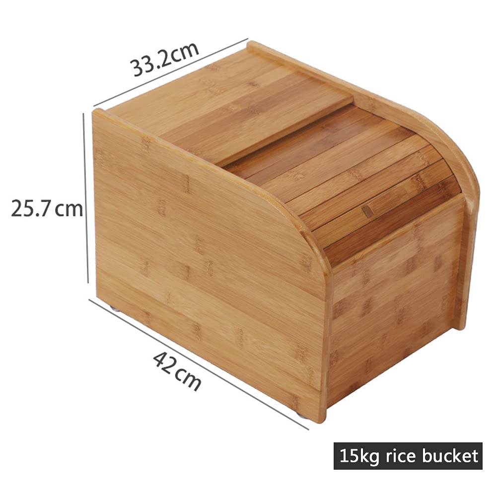 Tienda Cubos de arroz de Madera, recipientes de Alimentos de Cocina hermética, dispensador de Grano con Copa de medición, Usado para arroz, Grano, harina, Alimentos Secos,15kg