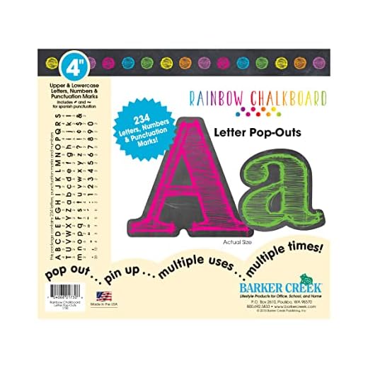Barker Creek Cartas Pop-Outs, quadro-negro arco-íris de 10 cm, letras de designer multicoloridas para quadros de avisos, salas de descanso, áreas de recepção, placas, monitores e muito mais! 10 cm, 234 caracteres por conjunto (1730)