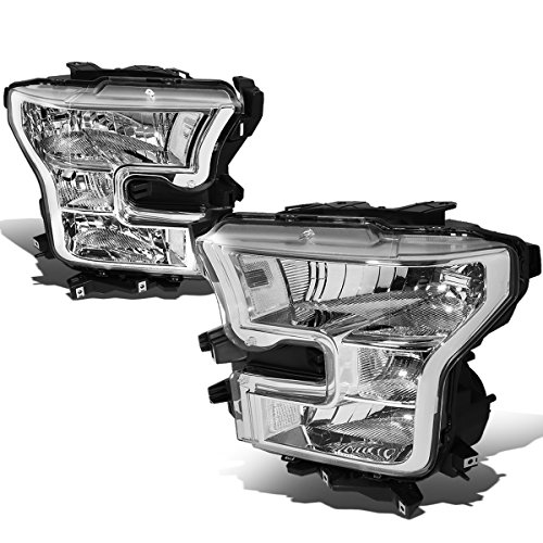 Auto Dynasty Headlights Assembly Compatible with 2015 2016 2017 Ford F150 13th Gen Driver and Passenger Side Halogen Headlamps Replacement Chrome Housing Clear Corner