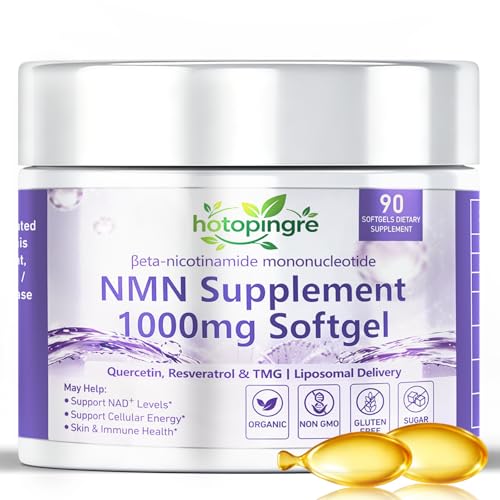 Hotopingre NMN Supplement Softgels, 4-in-1 NMN Beta 1000mg w. Quercetin TMG Resveratrol Astaxanthin for Anti Aging Energy & Immune Support, NMNH Alternative Liposomal High Absorption for Women Men