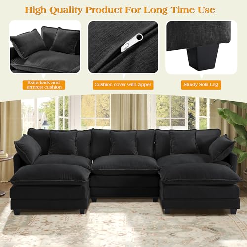 Image of 113.4 inch Modular Sectional Sofa,U Shaped Couch for Living Room,Modern Deep Seat Sofa 3 Seater Chenille Fabric Comfy Cloud Couches with Throw Pillows & Movable Ottoman