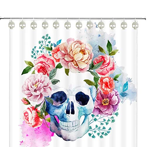 Zilucky Set Of 12 Sugar Skull Shower Curtain Hooks Decorative Home Bathroom Stainless Steel Rustproof Skeletons Shower Curtain Rings Decor Accessories (White) #TOP1