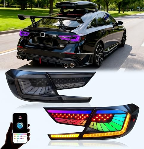 LANDWAKE Multicolor LED Tail Light Fit for Honda Accord 10th Gen 2018-2022 1 Pair Smoked Rear Lamp Assembly with Startup Animation | Direct Upgrade