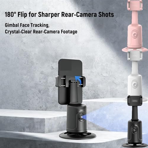 Image of Smart Ai Facial Recognition Phone Tripod, 360 Panoramic Auto Face-Tracking with Gesture Control, Adjustable 2-in-1 Tripod & Selfie Stick for Content Creator (Pink, Smart Gimbal)
