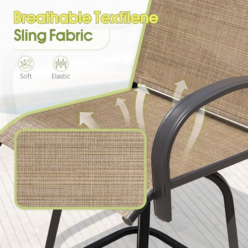 Devoko Patio Swivel Bar Set 3 Pieces | Patio High Top Bar Table and Stools Chairs Set Textilene Sling Fabric Outdoor Bar Stools Set of 2 for Garden, Balcony