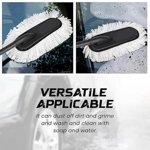 Image of 1200 GSM Microfiber Cloth | Microfiber Car Duster | 2 in 1 Car Cleaning Kit | Super Absorbent, Scratch Free Car Dust Cleaner with Extendable Handle for Dashboard, Interior, Exterior, SUV & Bike.