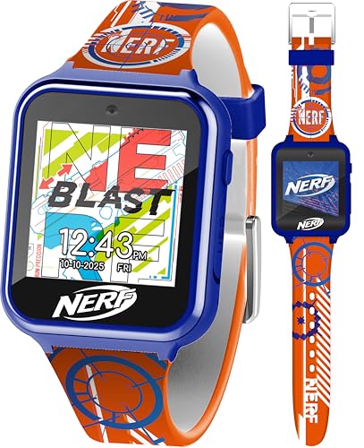 NERF Kids Smart Watch – Interactive Touchscreen with 26 Games, Camera, Step Counter, Music, Alarm, and Action-Ready Silicone Strap – Fits Wrists 5.5″ to 8.0″