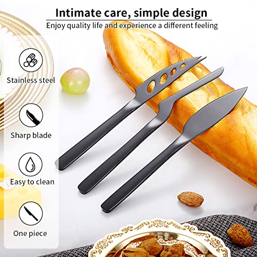 image for Kyraton Black Cheese Knife Set of 3, Ergonomic Design Titanium Black P