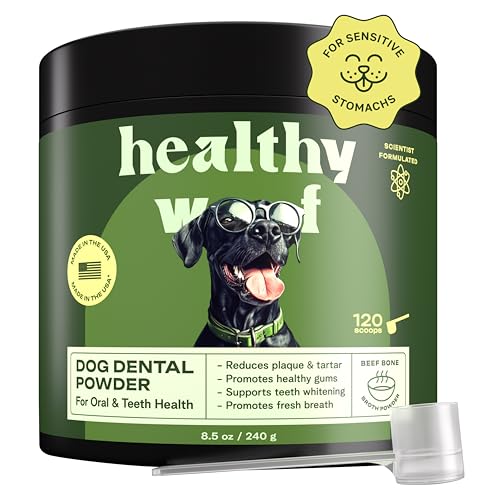 Image of Dog Dental Powder with Icelandic Kelp, Enzymes & Green Tea - Dog Breath Powder & Tartar Remover - Dental Cleaning for Dogs - 8.5 oz (120 Servings)