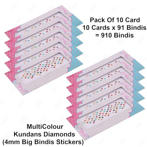 Image of VAMA Rhinestone Multi Color Crystal Stone Bindi kumkum Sticker Diamond Cut Kundan Multicolour bindiya Bindis Set for Women (10 Cards)