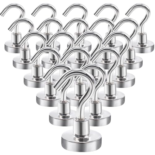 Aenienoe 20 Piezas Ganchos Magnéticos 10kg Imanes Neodimio con Gancho Giratorio Sin Perforación para Crucero Resistente Refrigerador Microondas Artículos Colgantes Plateado