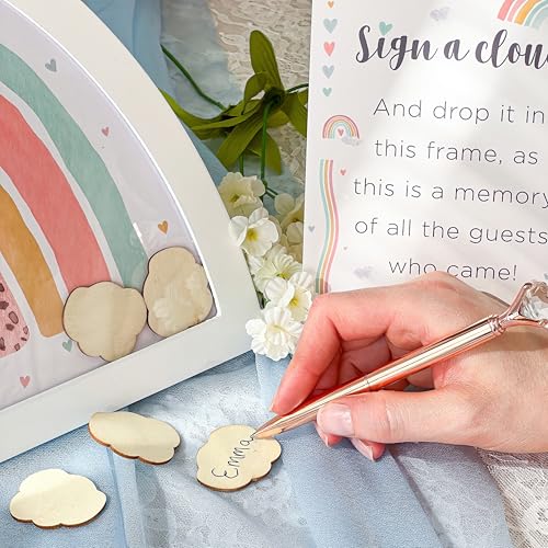 Image of Kate Aspen Boho Baby Shower Guest Book Alternative Rainbow Frame with 30 Wooden Clouds, Frame for Sonogram Picture, Rainbow Baby Shower Decorations & Keepsake, Nursery Decor (Pack of 2)