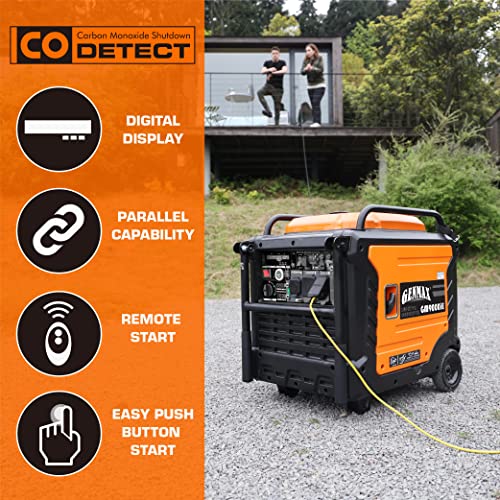GENMAX Portable Generator, 9000W Super Quiet Gas Powered Engine with Parallel Capability, Remote/Electric Start, Digital Display,EPA Compliant,CO Alarm Ideal for Home Backup Power (GM9000iE) - Image 4