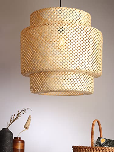 Image of Habere India-All the Cultures Fabricating India Bamboo Lamp shade | Pendant Lamps | Cane Lampshade | Rattan Lamp Shade | Wicker Lampshade (Diameter 50 CM, Height 50 CM)
