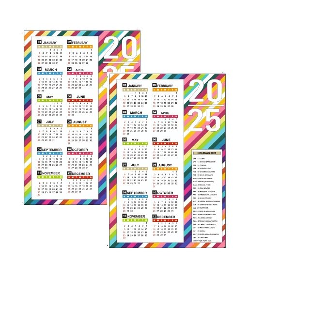 Annual Calendar 2025 Poster and Planner for Home and Office (12 x 18-inch) (Classic Pack of 2)