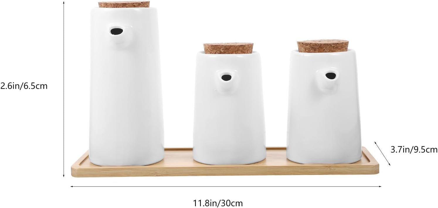 VICASKY Japanese Ceramic Oil Bottle with Tray and Lid for Soy Sauce