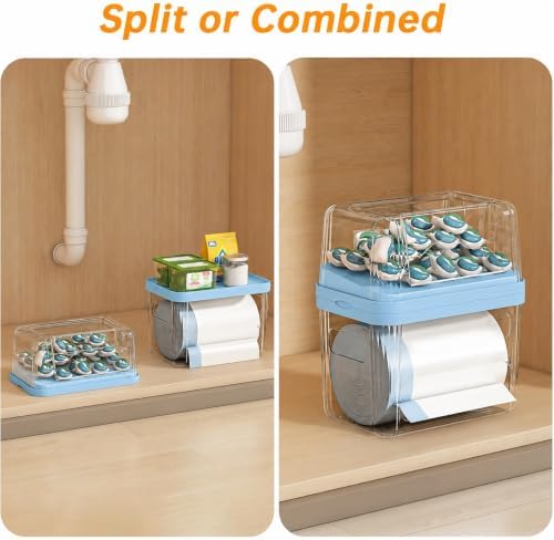 2-in-1 Trash Bag Holder Laundry & Dishwasher Pods Container,Garbage Bag Dispenser with Removable Lids,Kitchen Organizer and Under Sink Storage Box (Blue) — view 4
