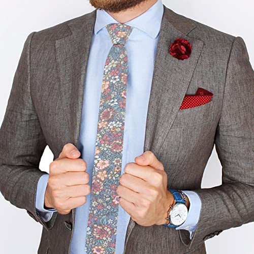 Image of Mantieqingway Men's Skinny Tie, Cotton Floral Ties for Men Wedding Necktie for Groom, Groomsmen, Missions, Dances