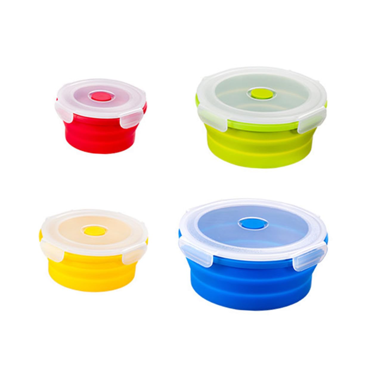 Set 4 Pezzi Lunch Box in Silicone Alimentare, Contenitori Ermetici Pieghevoli da 400ml a 1200ml, Facili da Trasportare e Adatti a Microonde per Pranzi da Studenti e Colore Casuale