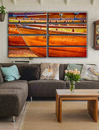 Huge 8 Huge Piece Wooden Boats Wall Art Decor Picture Painting Poster Print On Canvas Panels Pieces - Marine Theme Wall Decoration Set - Rowing Wall Picture For Creative Space 70 By 100 In #TOP4