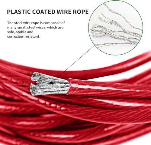 Image of 20 Meters Strong Steel Core Clothes Line with 4 Pcs Plastic Hooks, PVC Coated, Weather & Rust Resistant, Easy to Use, Indoor, Outdoor, Garden, Laundry Rooms & Camping (Multicolor) Pack of (2)