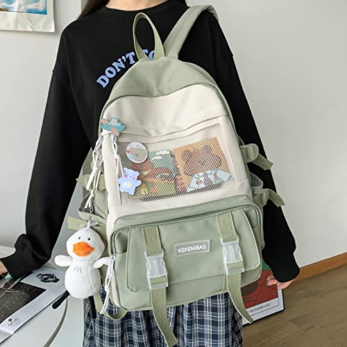 Cm C&M Wodro Kawaii Backpack With Pins Cute Backpack For Women Girls Travel Backpack School Backpack Aesthetic Backpack For School (Green-2) #TOP2