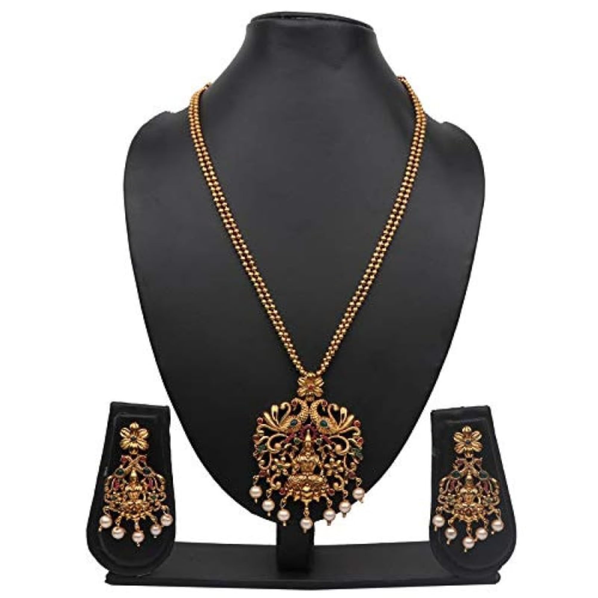 Layered Peacock-Shaped Traditional Temple Jewellery Set with Earrings
