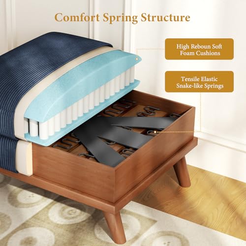 Image of Vesgantti Large Ottoman for Modular Sofa, 29.5 inch Corduroy Ottoman with Spring Cushion, Rectangle Foot Rest for Couch, Entrance Footstool with Wood Legs, Footstool for Living Room, Bedroom, Dark Blue