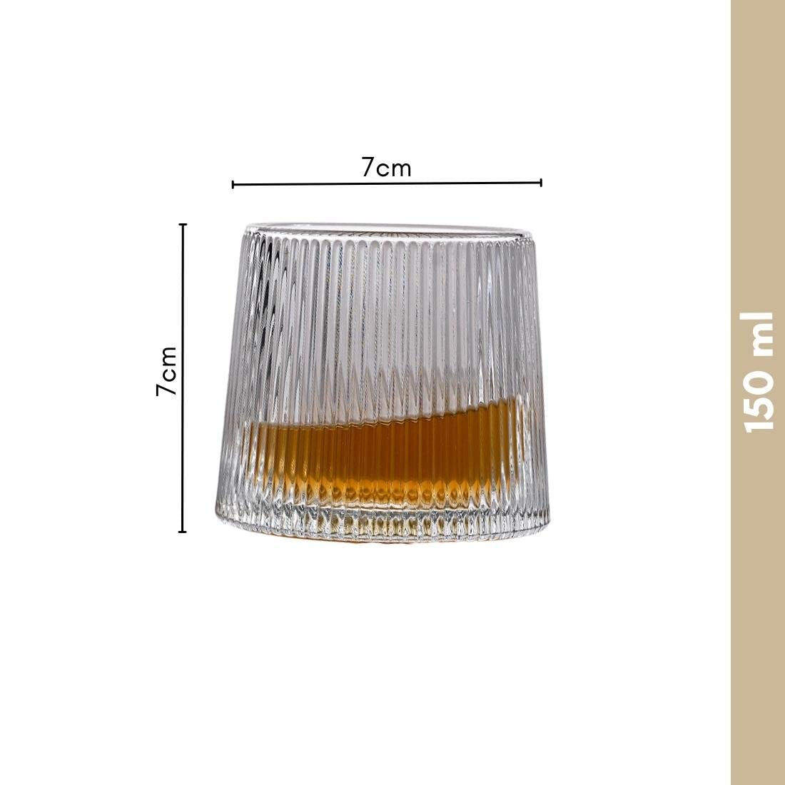 Nestasia Rotating Whiskey Glasses Set of 6 (150ml Each) - Ribbed Microwave & Dishwasher Safe Glasses with Rotating Base - Perfect for Whiskey, Scotch, Bourbon, Brandy, Cognac 3