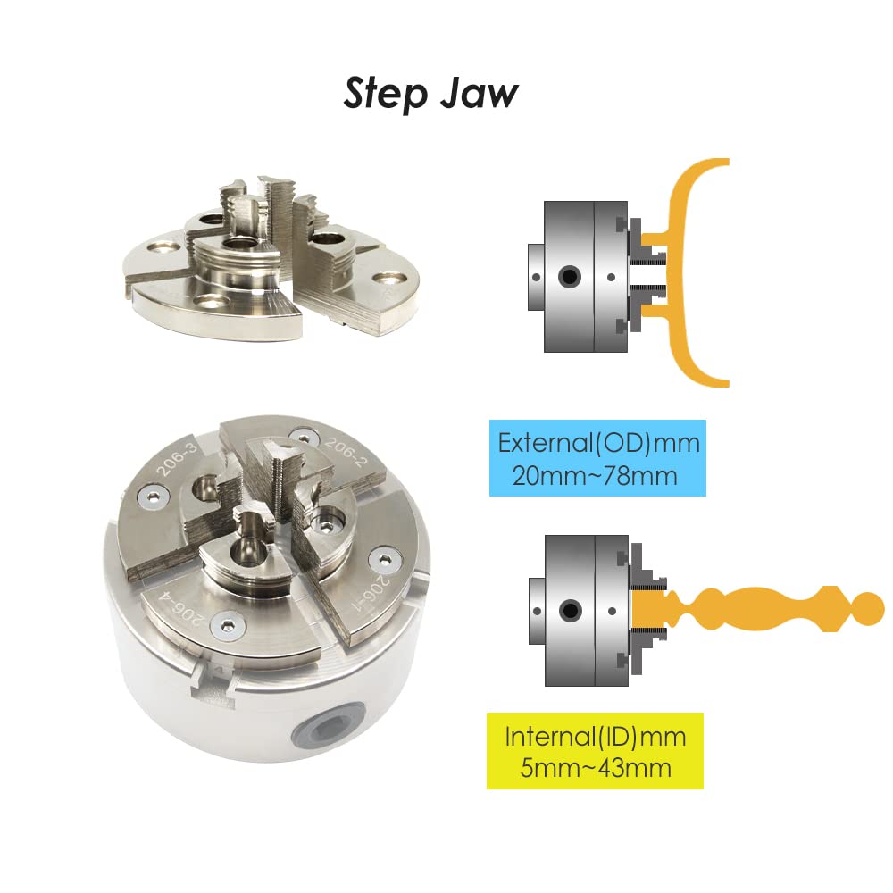 Uchwyt tokarski, Chromowany etap Okrągły PIN Zestaw szczęk do obróbki drewna Akcesoria 100 mm 4-szczękowy Selft Drewniany Tokarka Wołowina Chuck(1 x Step Jaw)