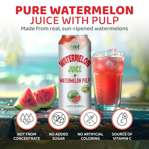 Image of Vinut Natural Watermelon Juice Drink with Pulp, (16.57 fl oz, Pack of 12) Real Watermelon Juice, No Sugar Added, Gluten Free, GMO-Free