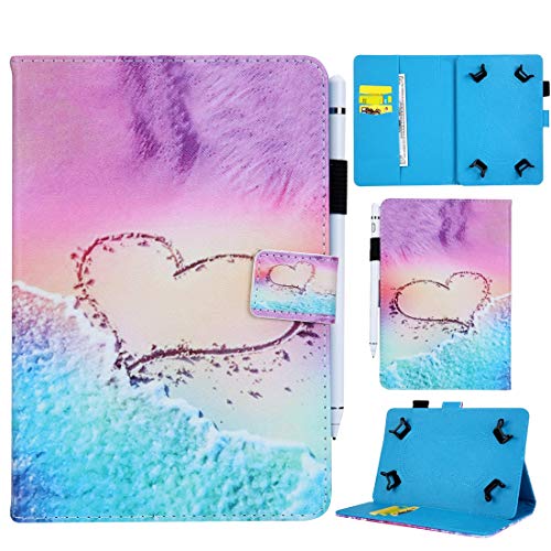 Étui universel en cuir pour tablette 10 pouces antichoc avec joli motif cœur