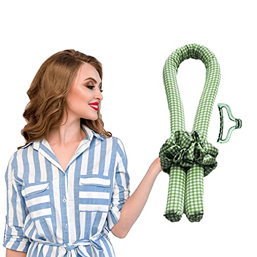 Heatless Curling Rod Headband - Overnight Hair Curlers with Clips No Heat Hair Curler for Long Hair (green)