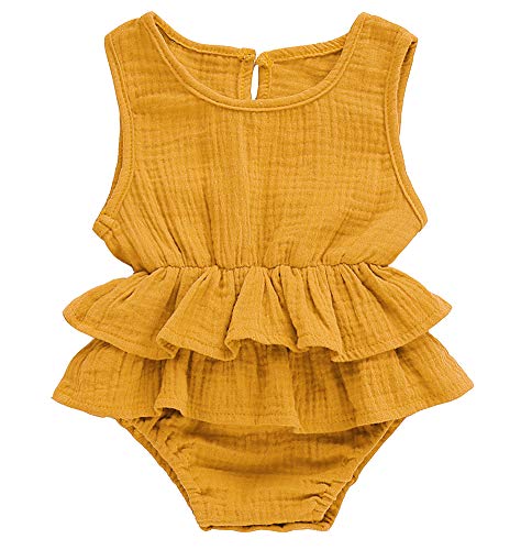 Image of Bowanadacles Newborn Baby Girl Romper Jumpsuit Cotton Linen Sleeveless Ruffled Bodysuit Infant Summer Clothes Outfits