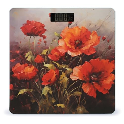 Báscula digital para peso corporal con diseño floral rojo miniatura 1