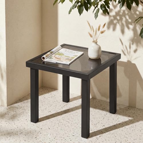 TRIBEPATIO-Outdoor-Metal-Side-Table-with-Glass-Top-for-Patio TRIBEPATIO Outdoor Metal Side Table with Glass Top for Patio - Image 1