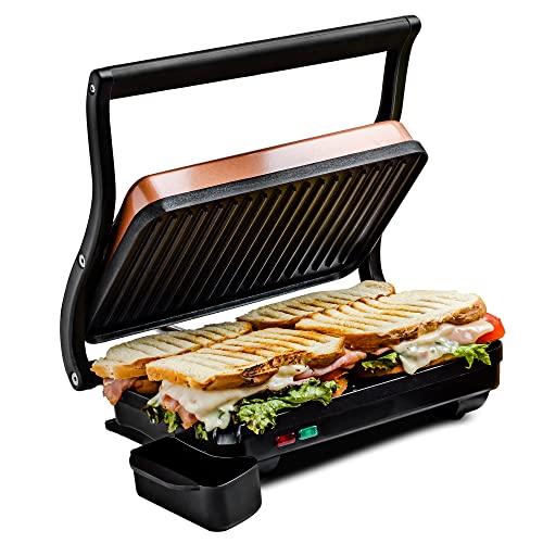 Ovente Electric Indoor Panini Press Grill with NonStick Cooking Plate