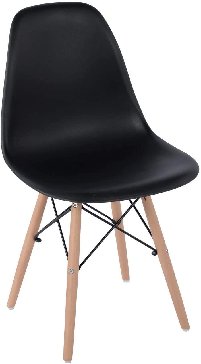 MHD Plastic Shell Armchair Modern Dining Chairs Natural Solid Wood Leg Kitchen Living Room Bedroom Lounge Living Room Kitchen Dining Room Waiting Room (Black 1)