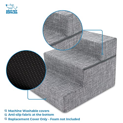 Image of Best Pet Supplies Dog Stairs & Steps - Foam Steps for Small Dogs & Cats, Non-Slip Indoor Balanced Pet Step Support, Dog Ramp, No Assembly, Ash Gray Linen, Foldable 3-Step (16.5-inch Height)