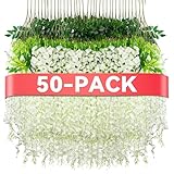 Alotiki Wisteria Hanging Flowers - Fake Wisteria for Wall Decoration, Wedding, Garden - 3.6 ft Long (50, White)