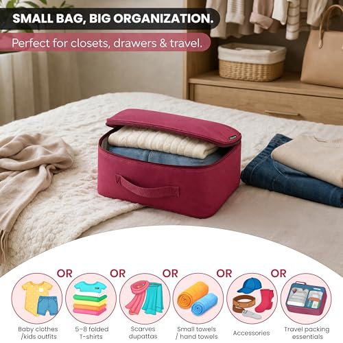 Image of Storite 2 Pack Mini Nylon Storage Bag, Magenta, 30x27x13 cm | Zip Closure, Foldable, Multipurpose Organizer, Travel, Clothes, Makeup, Toys & Home Storage, Portable Utility Bag