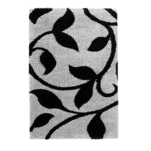 Image of Florida Collection Fur Rectangular Rugs And Carpet For Bedroom, Living Room (3X5 Feet, Grey|Black)