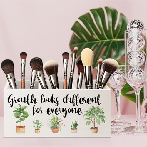 Image of Growth Looks Different for Everyone Mental Health Growth Mindset Wooden Pen Pencil Holder for Classroom Therapy Office Desk Accessories, Back to School Supplies Gifts for Students